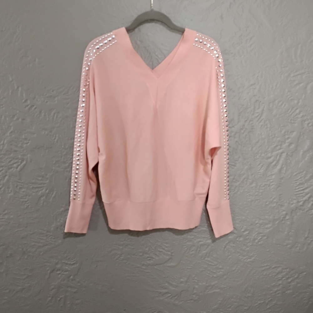 I.N.C WOME'S V-Neck Sweater with Embellished Sleeves